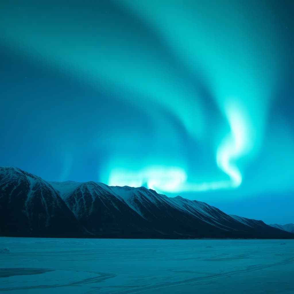 Aurora borealis illuminating an icy landscape