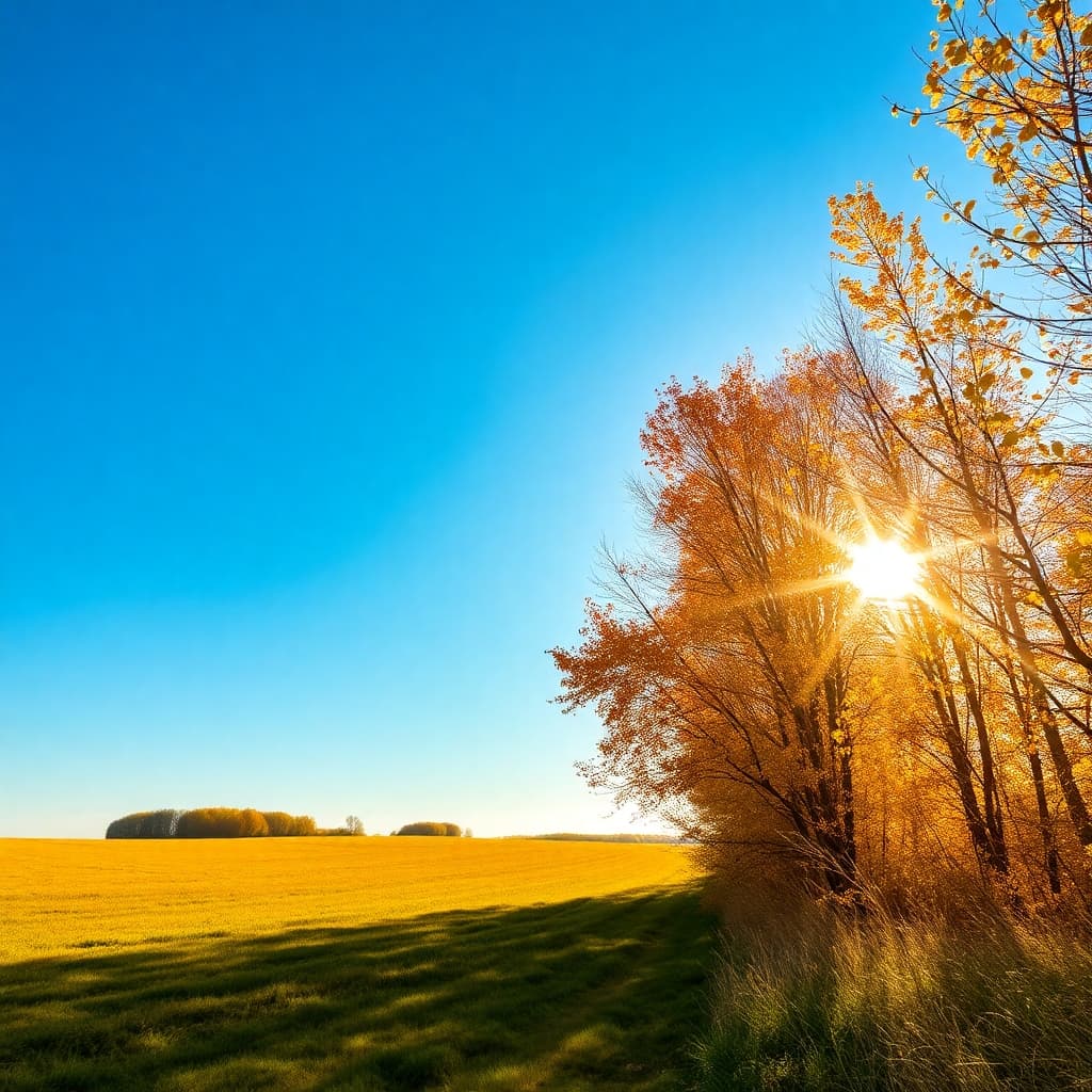 Sunlit autumn fields with golden hues