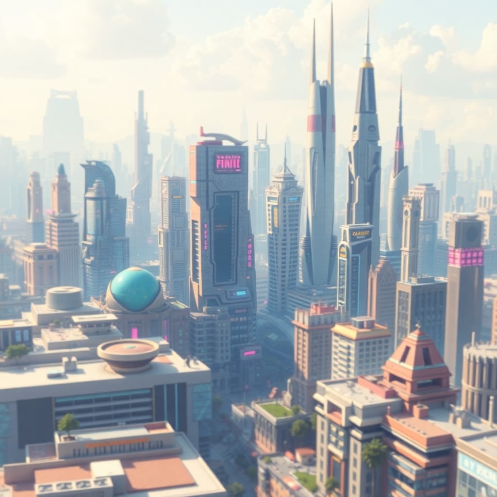 Futuristic cityscape in digital art style