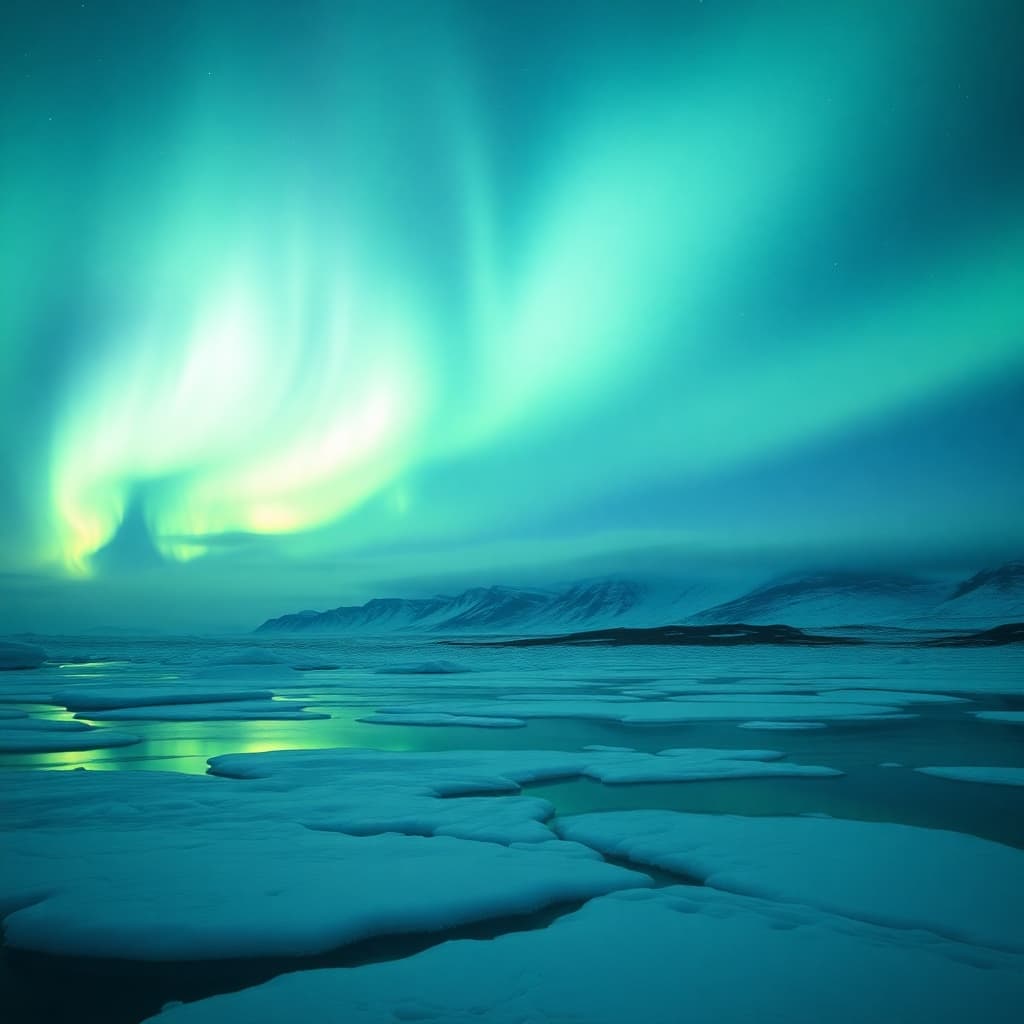 Aurora borealis illuminating an icy landscape