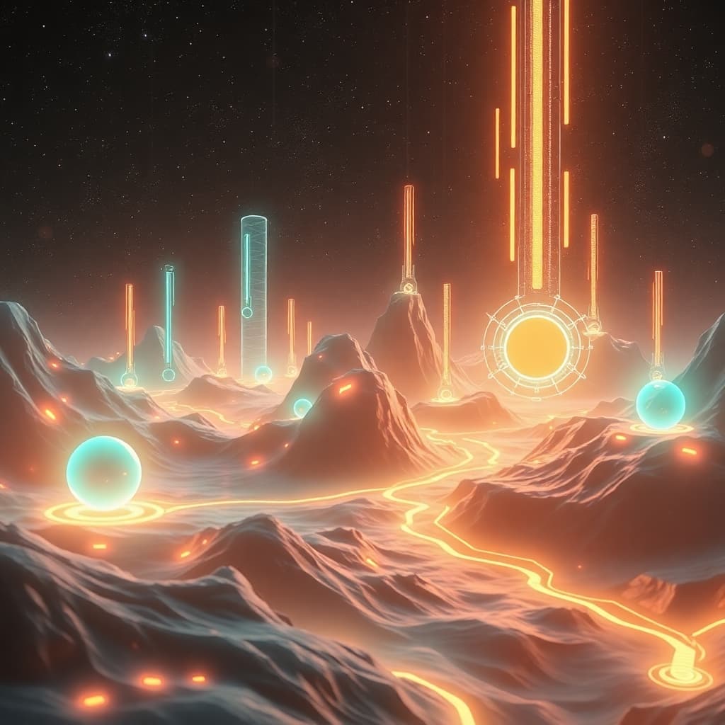 Futuristic digital landscape with glowing elements