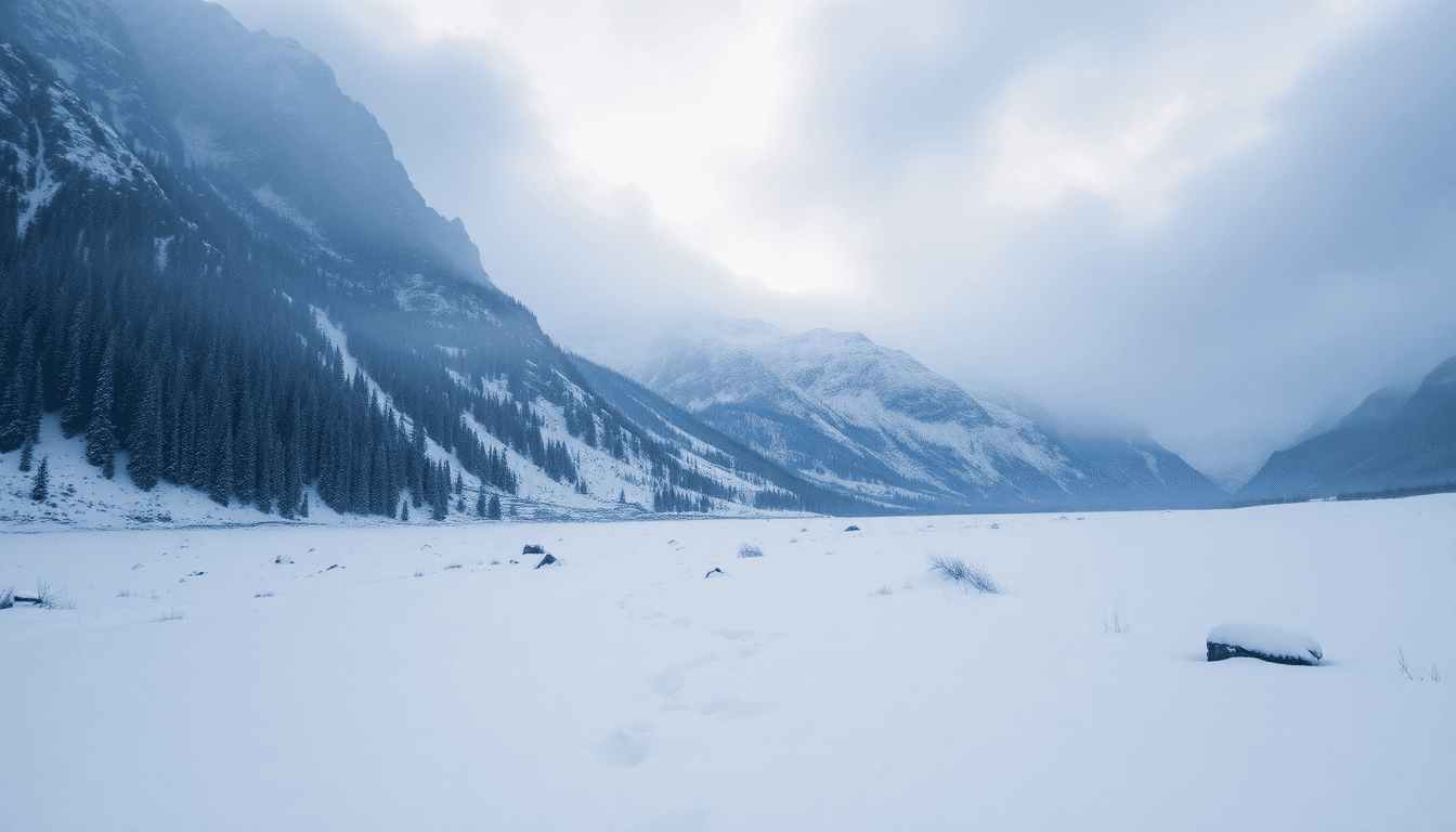 A snowy mountain scene