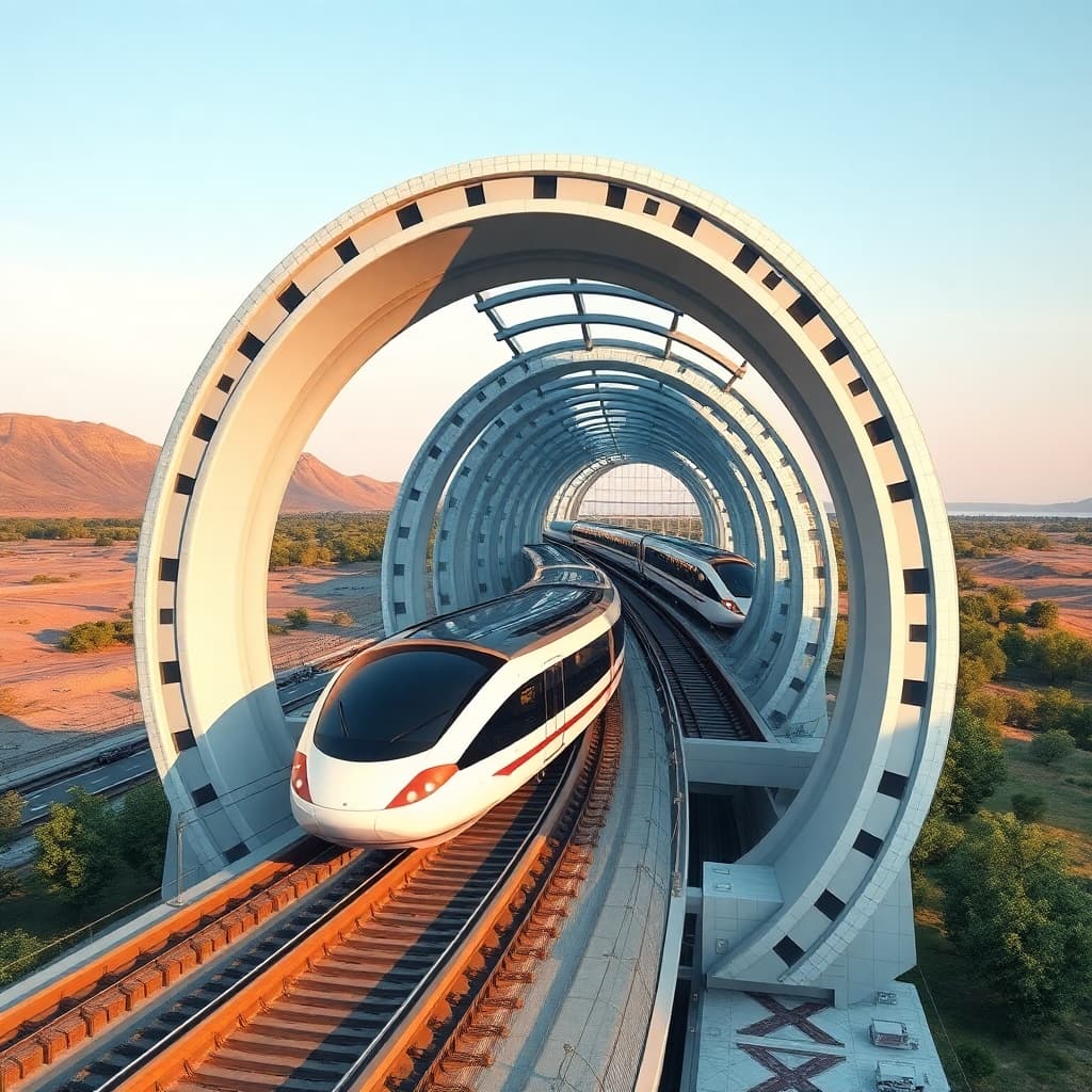 Hyperloop station with magnetic floating trains