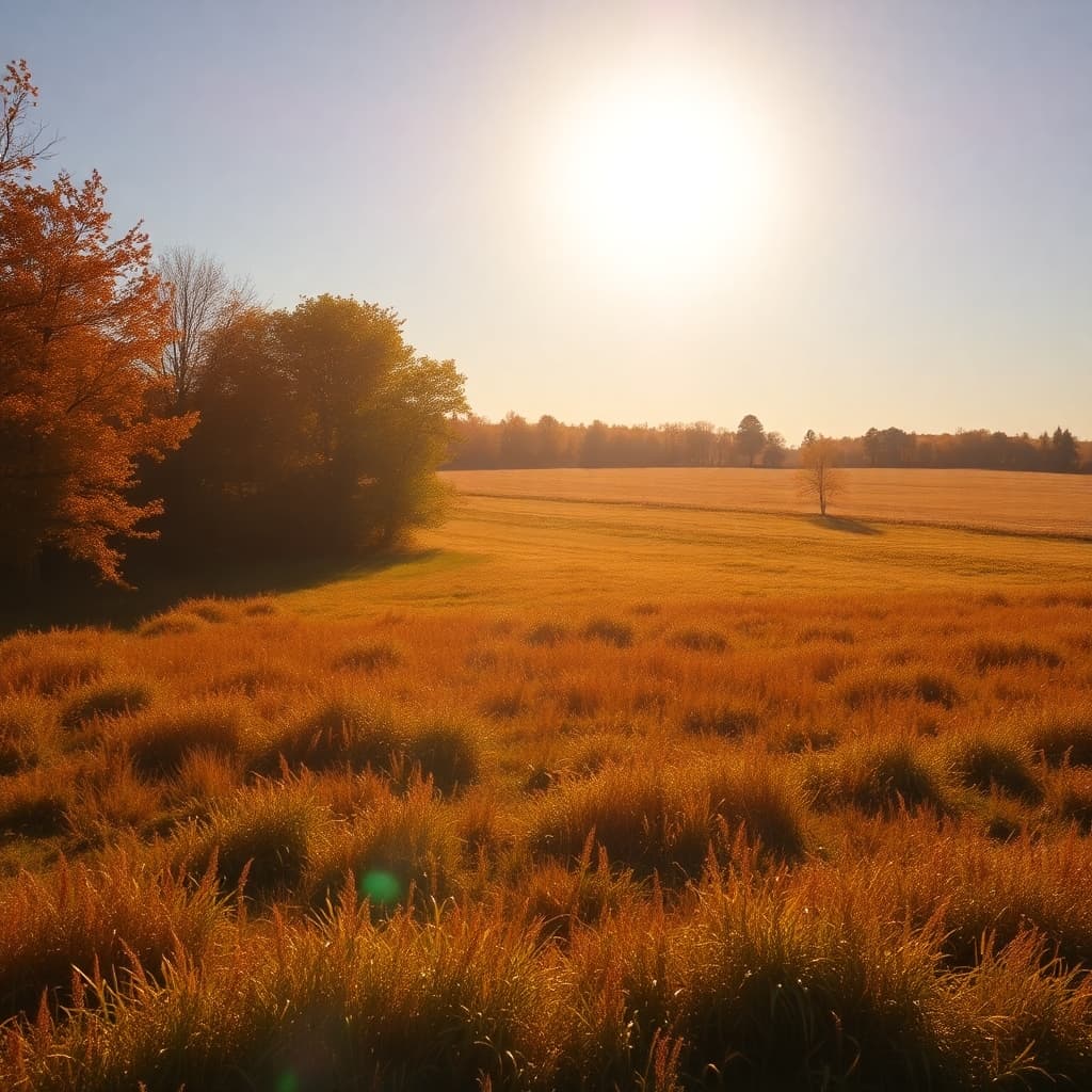 Sunlit autumn fields with golden hues