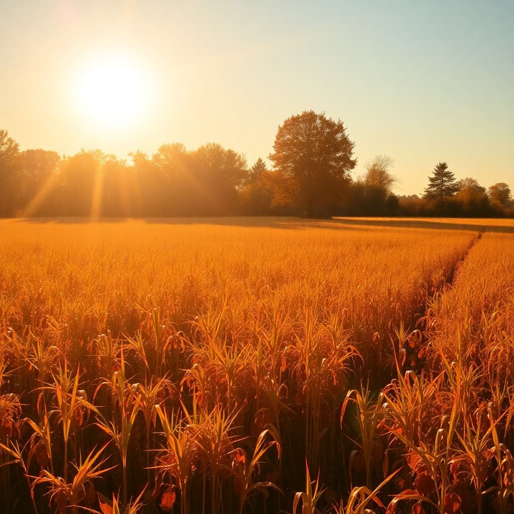 Sunlit autumn fields with golden hues