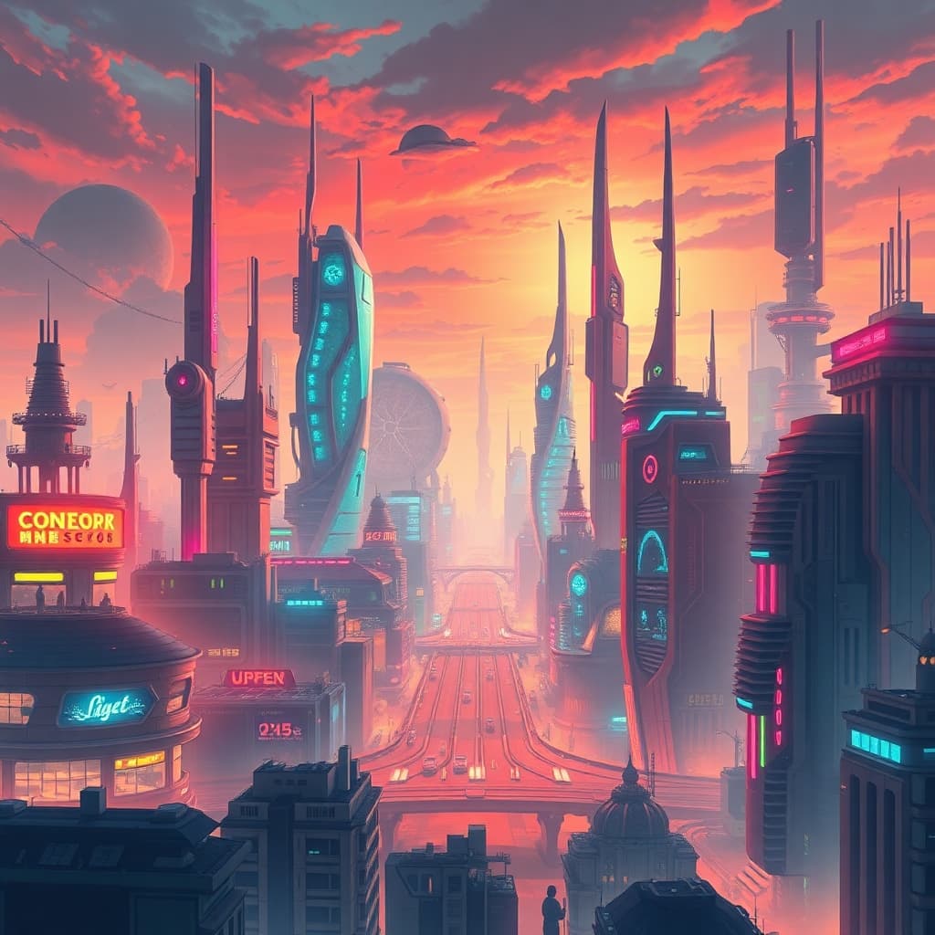 Futuristic cityscape in digital art style