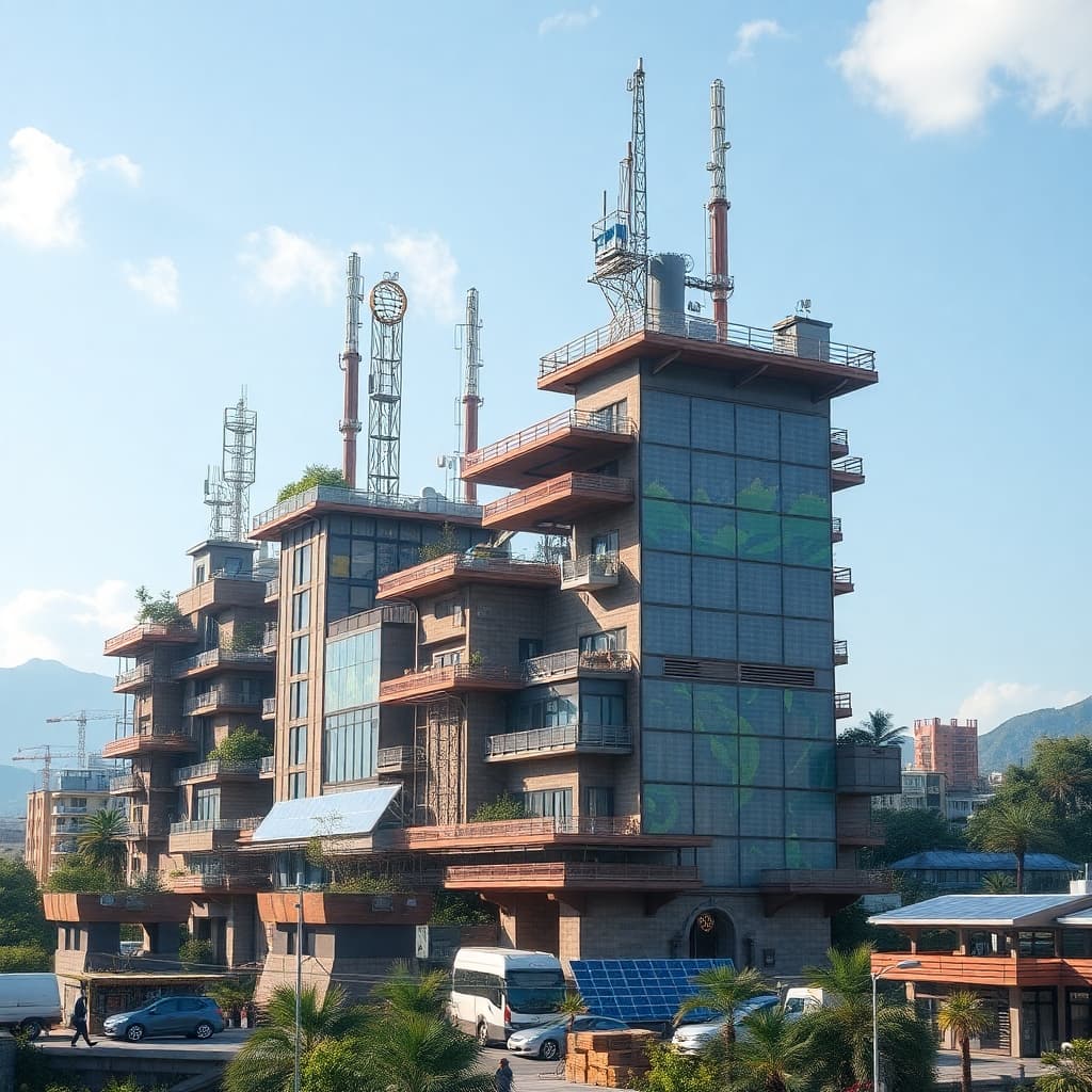 Solar punk city with renewable energy structures