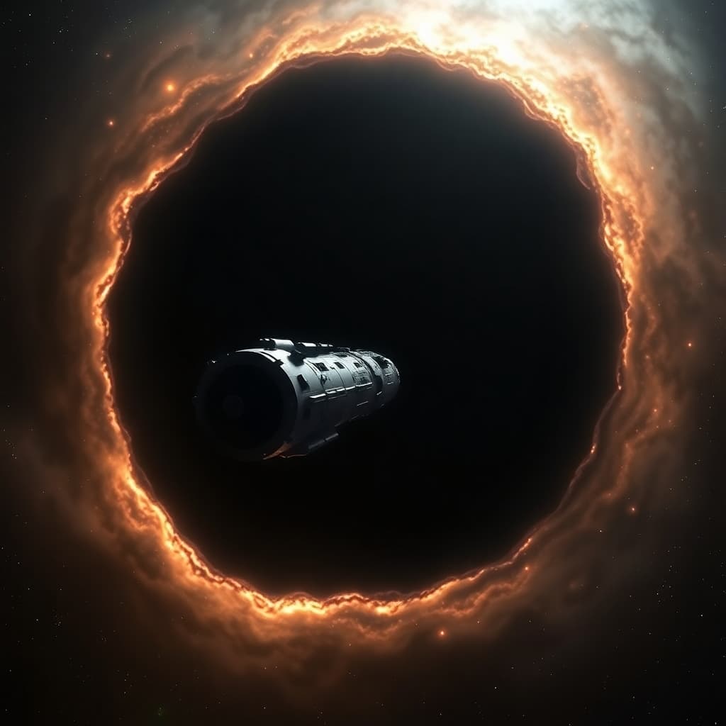 Deep space exploration vessel near a black hole