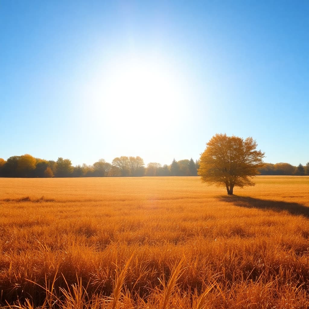 Sunlit autumn fields with golden hues