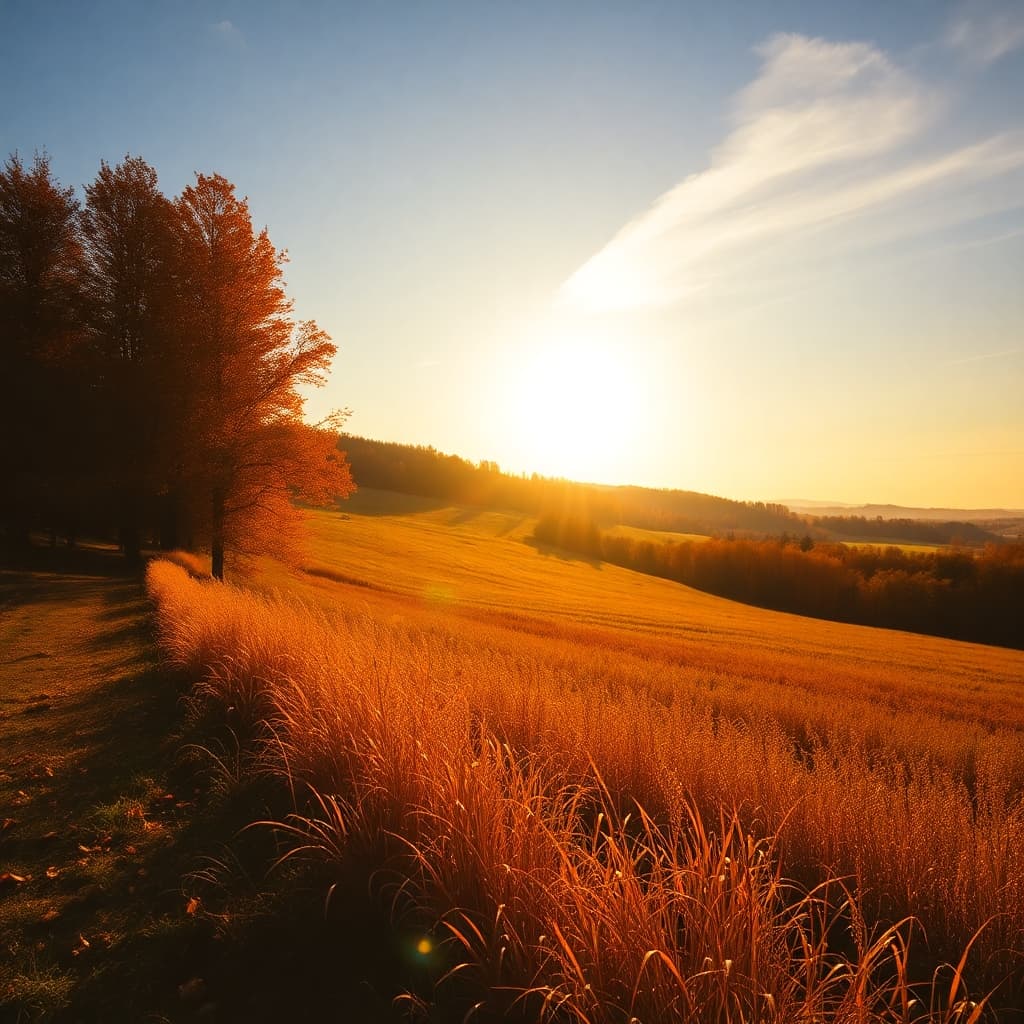 Sunlit autumn fields with golden hues