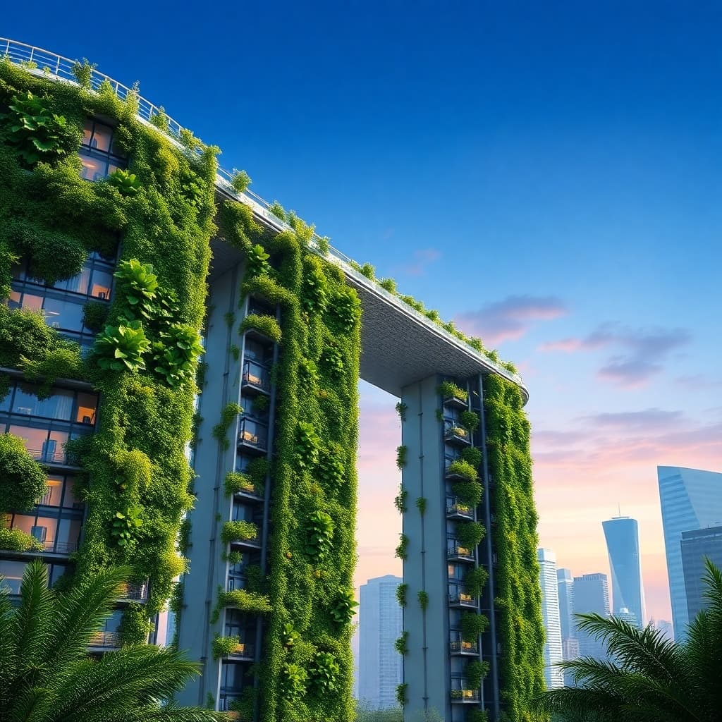 Vertical gardens on futuristic skyscrapers